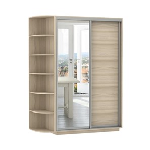 Шкаф 2-х дверный Экспресс (ДСП/Зеркало) со стеллажом 1500х600х2200, шимо светлый в Первоуральске