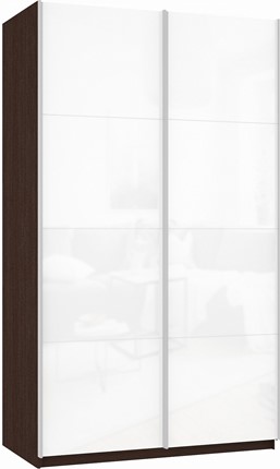 Шкаф 2-х створчатый Прайм (Белое стекло/Белое стекло) 1200x570x2300, венге в Ревде - изображение