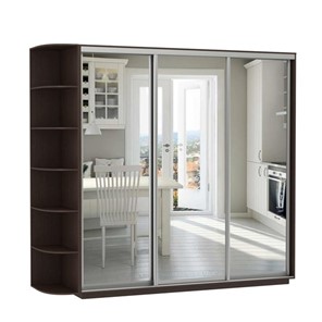 Шкаф 3-дверный Экспресс (3 зеркала), со стеллажом 2700х600х2200, венге в Екатеринбурге - предосмотр