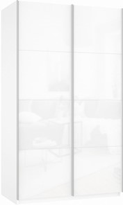 Шкаф двухдверный Прайм (Белое стекло/Белое стекло) 1600x570x2300, белый снег в Асбесте