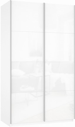 Шкаф двухдверный Прайм (Белое стекло/Белое стекло) 1600x570x2300, белый снег в Каменске-Уральском - изображение