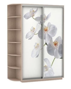 Шкаф 2-дверный Хит, 1500x600x2200, фотопечать, со стеллажом, белая орхидея, дуб молочный в Екатеринбурге - предосмотр