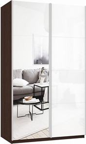 Шкаф 2-створчатый Прайм (Зеркало/Белое стекло) 1600x570x2300, венге в Тавде