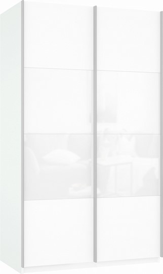 Шкаф-купе двухдверный Прайм (ДСП/Белое стекло) 1400x570x2300, белый снег в Екатеринбурге - изображение 2
