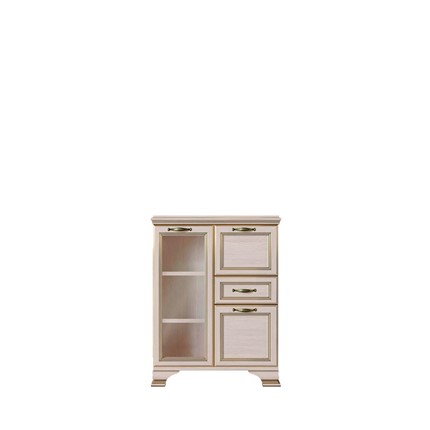 Шкаф низкий  (1 стеклодверь) Сиена, Бодега белый / патина золото в Полевском - изображение
