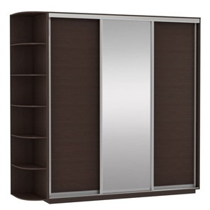 Шкаф трехдверный Экспресс (ДСП/Зеркало/ДСП) со стеллажом, 2100х600х2200, венге в Новоуральске