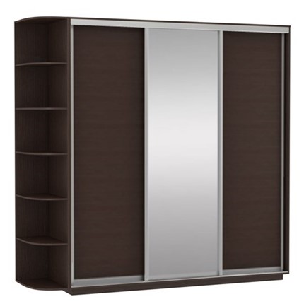 Шкаф трехдверный Экспресс (ДСП/Зеркало/ДСП) со стеллажом, 2100х600х2200, венге в Екатеринбурге - изображение