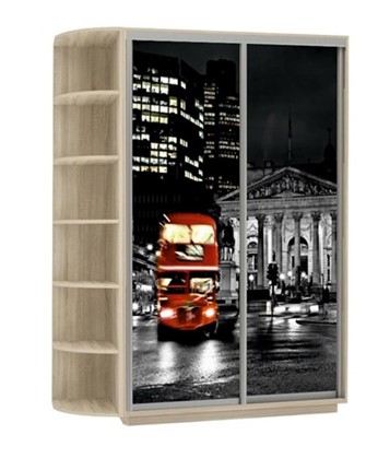 Шкаф-купе двухдверный Хит, 1500x600x2200, фотопечать, со стеллажом, ночной лондон, дуб сонома в Новоуральске - изображение