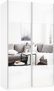 Шкаф Прайм (Зеркало/Белое стекло) 1600x570x2300, белый снег в Ревде - предосмотр 2
