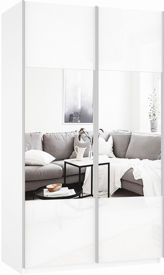 Шкаф Прайм (Зеркало/Белое стекло) 1600x570x2300, белый снег в Ревде - изображение 2