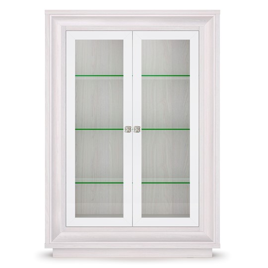 шкаф 2-х дверный (2 стеклодвери) низкий Прато 998, Ясень анкор светлый, жемчуг, ясень анкор светлый в Красноуфимске - изображение 1