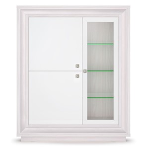 шкаф 3-х дверный (1 стеклодверь) низкий Прато 1179, Ясень анкор светлый, жемчуг, ясень анкор светлый в Полевском - предосмотр 1