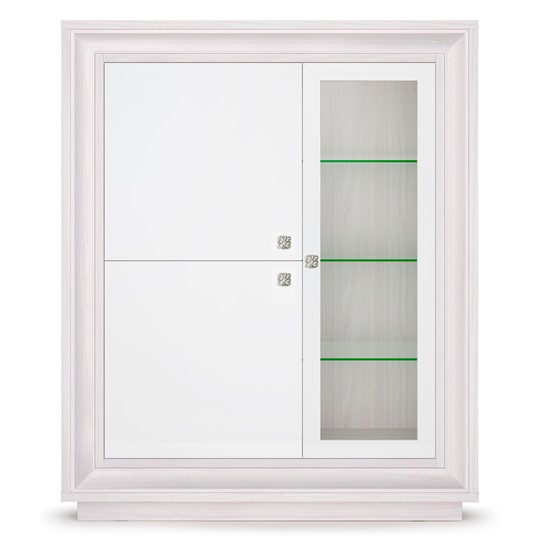 шкаф 3-х дверный (1 стеклодверь) низкий Прато 1179, Ясень анкор светлый, жемчуг, ясень анкор светлый в Лесном - изображение 1