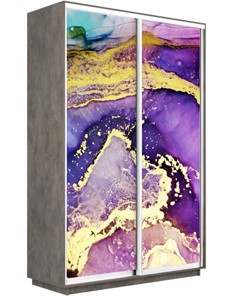 Шкаф 2-х дверный Экспресс 1400x600x2400, Абстракция фиолетово-золотая/бетон в Новоуральске