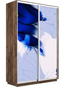 Шкаф 2-х дверный Экспресс 1600x600x2200, Абстракция бело-голубая/дуб табачный в Екатеринбурге - предосмотр