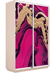 Шкаф 2-х дверный Экспресс 1600x600x2200, Абстракция розовая/дуб молочный в Новоуральске