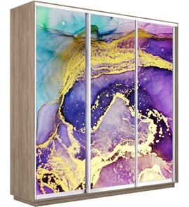 Шкаф 3-дверный Экспресс 1800х600х2200, Абстракция фиолетово-золотая/дуб сонома в Екатеринбурге