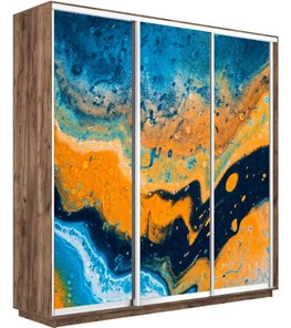 Шкаф 3-створчатый Экспресс 1800х600х2200, Абстракция оранжево-голубая/дуб табачный в Кушве