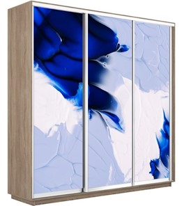 Шкаф 3-х дверный Экспресс 2100х450х2200, Абстракция бело-голубая/дуб сонома в Екатеринбурге