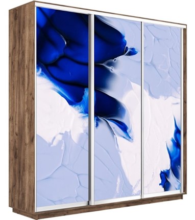 Шкаф трехдверный Экспресс 2100х450х2200, Абстракция бело-голубая/дуб табачный в Екатеринбурге - изображение