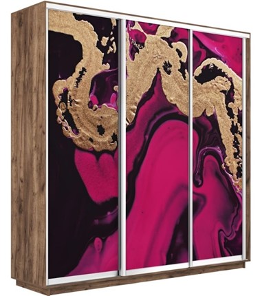 Шкаф 3-х дверный Экспресс 2100х450х2200, Абстракция розовая/дуб табачный в Екатеринбурге - изображение