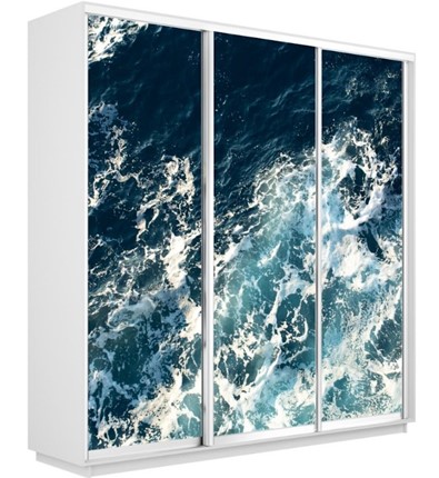 Шкаф 3-дверный Экспресс 2100х450х2200, Морские волны/белый снег в Екатеринбурге - изображение