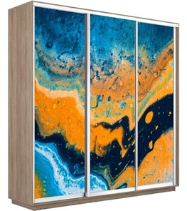 Шкаф 3-х дверный Экспресс 2100х600х2200, Абстракция оранжево-голубая/дуб сонома в Екатеринбурге
