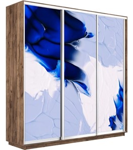 Шкаф 3-х створчатый Экспресс 2400х450х2200, Абстракция бело-голубая/дуб табачный в Екатеринбурге