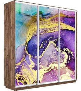 Шкаф 3-створчатый Экспресс 2400х450х2400, Абстракция фиолетово-золотая/дуб табачный в Екатеринбурге