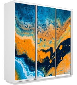 Шкаф 3-х створчатый Экспресс 2400х450х2400, Абстракция оранжево-голубая/белый снег в Екатеринбурге - предосмотр