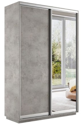 Шкаф 2-х дверный Экспресс (ДСП/Зеркало) 1200х450х2200, бетон в Кушве - изображение