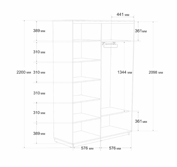 Шкаф 2-х дверный Экспресс (ДСП/Зеркало) 1200х450х2200, бетон в Кушве - изображение 6