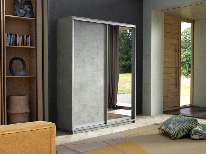 Шкаф 2-х дверный Экспресс (ДСП/Зеркало) 1400х450х2400, бетон в Кушве - изображение 5