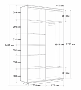 Шкаф 2-х дверный Экспресс (ДСП/Зеркало) 1400х450х2400, бетон в Кушве - предосмотр 6