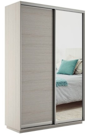 Шкаф 2-дверный Экспресс (ДСП/Зеркало) 1400х600х2200, шимо светлый в Екатеринбурге - изображение