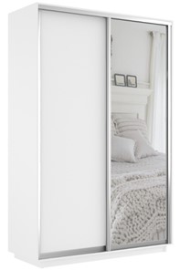 Шкаф 2-дверный Экспресс (ДСП/Зеркало) 1600х600х2400, белый снег в Ревде