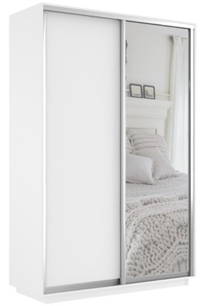 Шкаф 2-дверный Экспресс (ДСП/Зеркало) 1600х600х2400, белый снег в Краснотурьинске - изображение