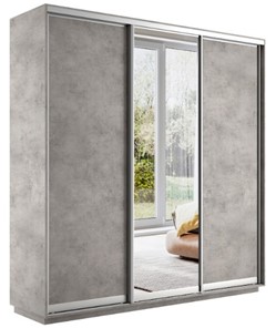 Шкаф 3-дверный Экспресс (ДСП/Зеркало/ДСП), 2100х450х2400, бетон в Кушве
