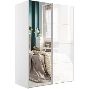 Шкаф 2-дверный Эста (Зеркало/Стекло белое) 1600x660x2200, белый снег в Кушве