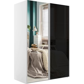 Шкаф 2-х дверный Эста (Зеркало/Стекло черное) 1600x660x2400, белый снег в Кушве