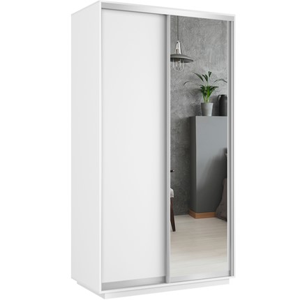 Шкаф 2-дверный Хит (ДСП/Зеркало), 1200x600x2200, белый снег в Асбесте - изображение