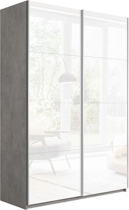 Шкаф двухдверный Прайм (Белое стекло/Белое стекло) 1200x570x2300, бетон в Екатеринбурге - изображение