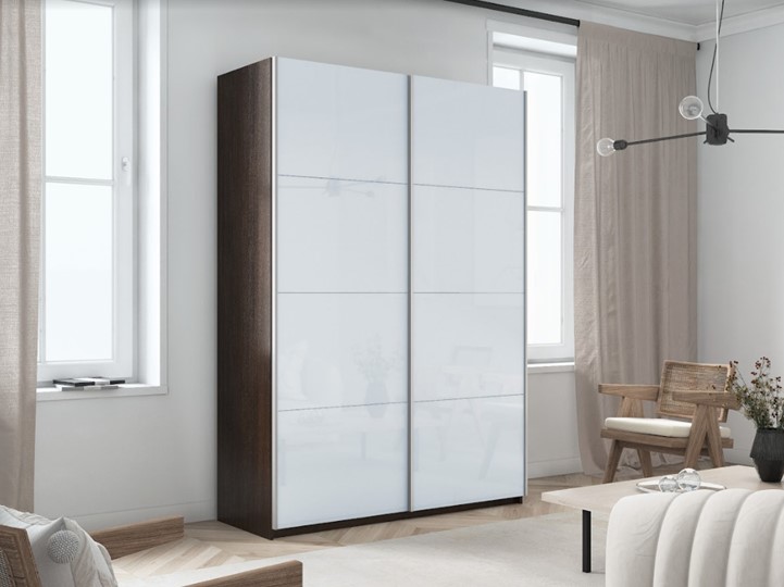 Шкаф 2-х створчатый Прайм (Белое стекло/Белое стекло) 1200x570x2300, венге в Ревде - изображение 4