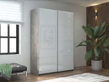 Шкаф 2-дверный Прайм (Белое стекло/Белое стекло) 1600x570x2300, бетон в Кушве - предосмотр 4