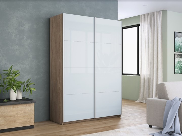 Шкаф 2-х створчатый Прайм (Белое стекло/Белое стекло) 1600x570x2300, дуб сонома в Екатеринбурге - изображение 4