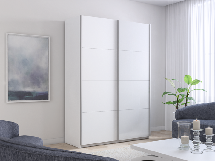 Шкаф 2-дверный Прайм (ДСП/Белое стекло) 1600x570x2300, белый снег в Ревде - изображение 5