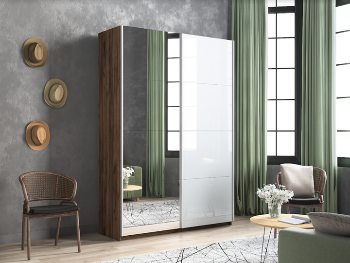 Шкаф двухдверный Прайм (Зеркало/Белое стекло) 1200x570x2300, Крафт табачный в Кушве - изображение 5