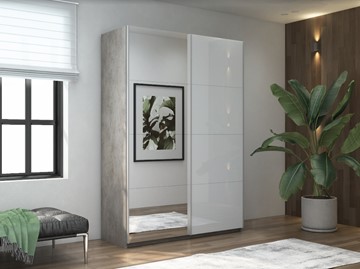 Шкаф 2-дверный Прайм (Зеркало/Белое стекло) 1600x570x2300, бетон в Кушве - предосмотр 5