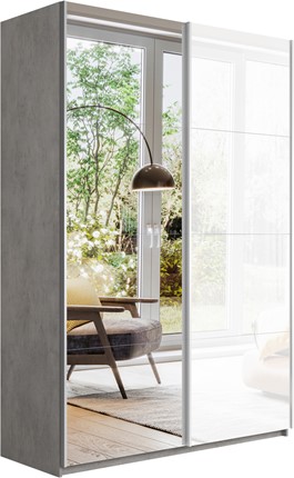 Шкаф 2-дверный Прайм (Зеркало/Белое стекло) 1600x570x2300, бетон в Кушве - изображение