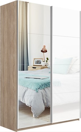 Шкаф 2-дверный Прайм (Зеркало/Белое стекло) 1600x570x2300, дуб сонома в Екатеринбурге - изображение